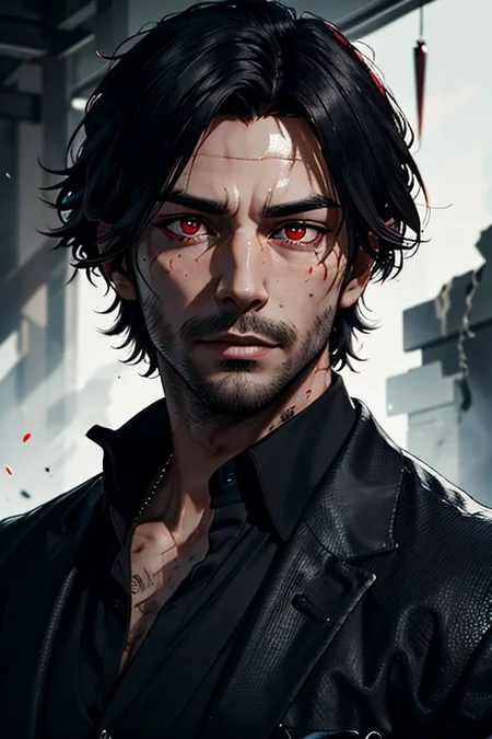 Master piece, highest quality, highest possible OverallDetail, red eyes,
Create an elder of a demonic sect.
The character looks like he is in his late twenties or early thirties. He is handsome.
He has black shoulder-length shaggy hair.
His eyes are dark red. Detailed face.