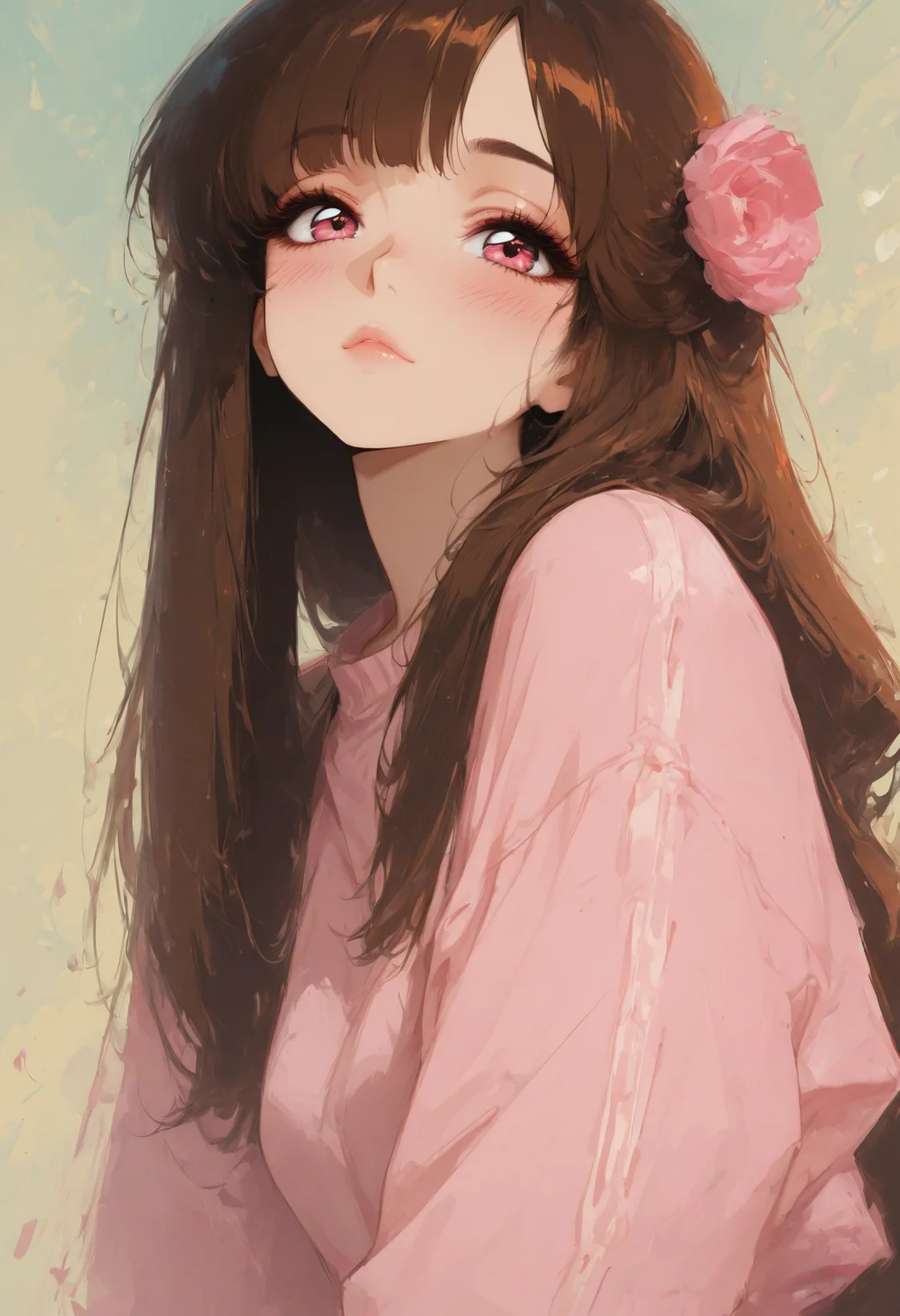 high_quality, highres, detailed_eyes, beautiful, detailed, masterpiece, best quality, absurdres, 8k, HDR, face_focus,
1girl, blush, looking at viewer, swept_bangs, side_bangs, hair_slicked_forward, messy_hairdo, very_long_hair, brown hair, pink eyes, retro, grunge
<lora:ppw_v7_animv4_1_r2:0.6> <lora:748cm_illu:0.6> 7481llu <lora:69yottea_illu_v2:0.4> <lora:illustrious_all_rated_v1:0.6> masterpiece, best quality, very aesthetic, absurdres <lora:RetroAnime:1> In the style of Jedrta, retro anime