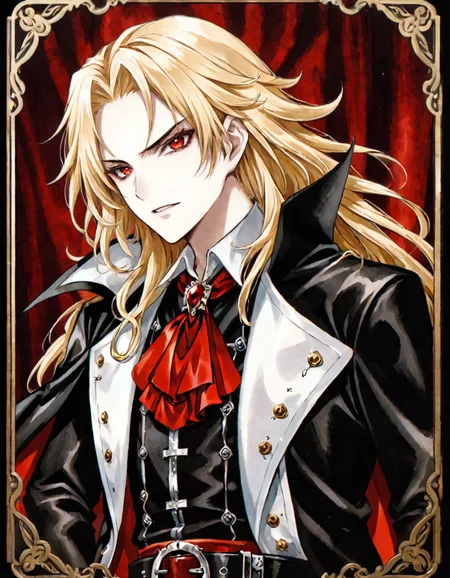 anime artwork photograph sotn, Alucard, 1boy, male focus, long hair, official art, ascot, white background, simple background, upper body, belt, blonde hair, vampire, traditional media, buckle, pale skin, cape
<lora:sotn:.6>
<lora:offset_0.2:0.5>, 50mm . cinematic 4k epic detailed 4k epic detailed photograph shot on kodak detailed cinematic hbo dark moody, 35mm photo, grainy, vignette, vintage, Kodachrome, Lomography, stained, highly detailed, found footage . anime style, key visual, vibrant, studio anime, highly detailed