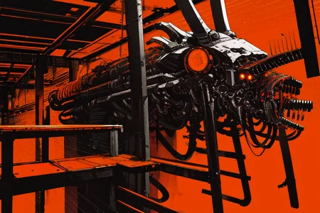 highly insanely detailed, masterpiece, top quality, best quality, highres, 4k, 8k, RAW photo, (very aesthetic, beautiful and aesthetic),  
tsutomu nihei,nihei_tsutomu,blame!,blame gakuen!,abara,TNstyle,sidonia_no_kishi,walkway,ventilation fan,ventilation shaft,gauna,gauna mech,bones,lantern,cables,tubes,industrial pipes,bridge,dark sky,black sky,tentacles,dystopia,destroyed,flock,no human, 
<lora:blamev2:0.7>, 
(1girl:1.3), 
solo focus, 
Subway,Metro,(pure orange background,transparent background:1.2),âââ