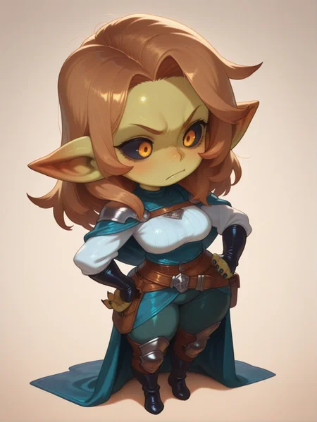 1girl,  Katalina, Granblue Fantasy 
full body, 
<lora:DarkfireDeepGobboV2:1>  green skin, black sclera, goblin girl,