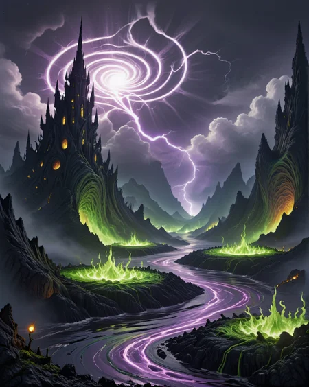 dark fantasy violet electric moss networks, Organic chitin scales, dark-matter core reactors in, underground-lava caverns, Transcendent quantum-consciousness spires style, gravitational-wave ripples,Stormfront: Asperitas undulations boiling with greenish pre-tornado light,
random rider in landcscape,
<lora:ral-dark-fantasy-il:0.15> dark fantasy, eldritch horror, mythology, apocalyptic,
<lora:extremely_detailed:0.8> extremely detailed,
<lora:DetailMaximizer:0.5>,
<lora:Dream Scenery XL:0.4> Dream Scenery,
<lora:add-detail-xl:0.3>,
detailxl