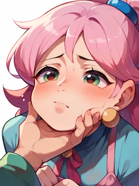 score_9, score_8_up, score_7_up, score_6_up, score_5_up, <lora:gr4bch1nXLP:1> pov, gr4bch1n, grabbing anothers chin, hand on another's chin, puppy girl, closed mouth, blush