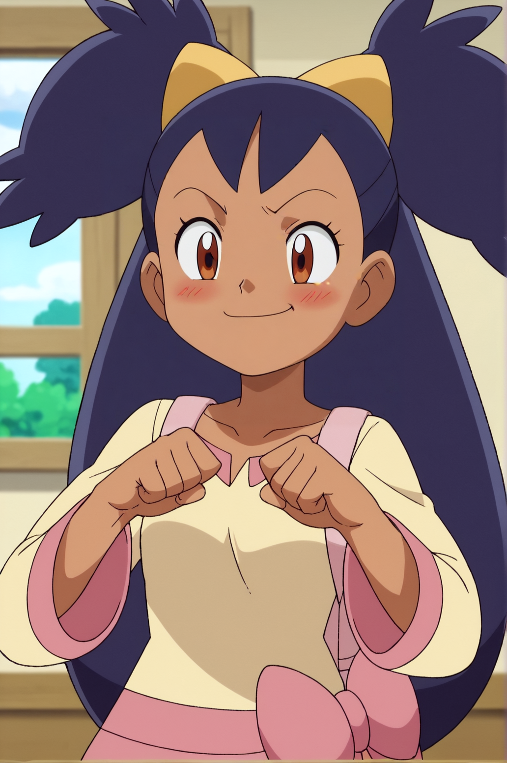 score_9, score_8_up, score_7_up,anime_source, source_anime, best background, detailed background, anime screencap,  Iris, Main outfit, indoors, blush, smug, dynamic angle, dynamic pose, dab, dab pose, <lora:JN_Iris:0.8>