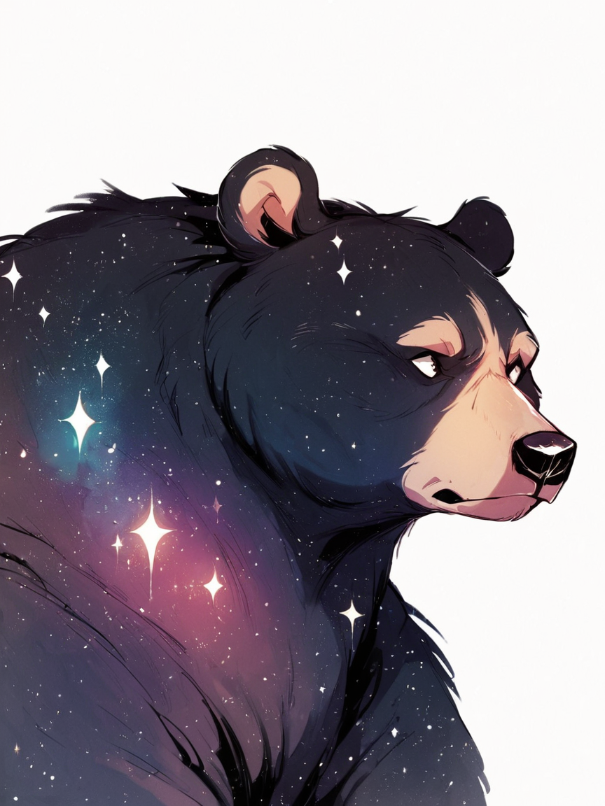 score_9, score_8_up, score_7_up, score_6_up, score_5_up, <lora:galaxyXLP:1> galaxy, bear, white background, feral, solo