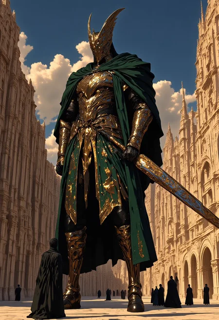 « The plaza was thronged with princes and princesses, gathered around a single giant warrior. »
