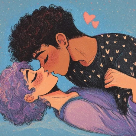 score_9, score_8_up, score_7_up, source_cartoon, rating_safe, ncpy13 style, pastels drawing, dark blue background, passionate, romantic, motion lines.
passionate embrace, ((three adults)), experimenting, pleasure, playful flirty, side view, interracial, multi-ethnic, gay, nonbinary, genderfluid, lesbian, hearts.
1nonbinary mature, 40 years old, wearing cute wholesome pajamas, ((long curly hair)), (curvy body:1.2), sexy, blush.
1nonbinary mature, 40 years old, ((short hair)), wearing cute wholesome pajamas, (curvy body:1.2)
1nonbinary mature, 40 years old, ((straight hair)), wearing cute wholesome pajamas, (curvy body:1.2)