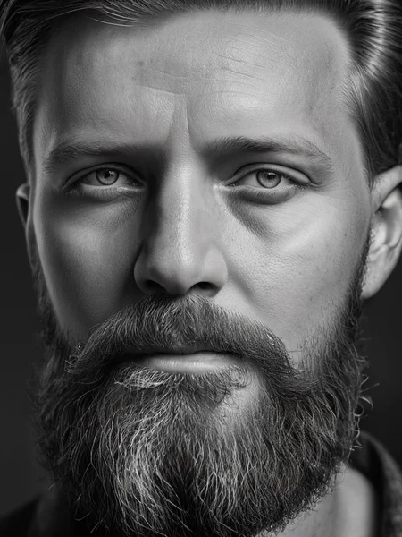 <lora:é²å䏿´¾@é»ç½æå½±SDXL:1>Black and white photographyï¼Gen X males, whites, Americans, direct looking. Stylish, with a well-maintained beard. Pride and contentment. At a local coffee shop. Use beard oil. ((Master work: 1.5), National Geographic Photo, Award Winning Photo, Realism, Excellent Work, Highest Quality, Rich Detail, Panorama, Clarity, High Contrast. (Film Grain: 1.4), Film Lighting, Face Close-up, Clear Pores, Black Background (Realistic: 1.2), Black and White Portrait. The best quality, masterpieces, super high resolution. ï¼