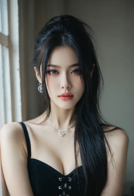 score_9, score_8_up, score_7_up, high detailed texture, photograph, realistic,
RAW photo of young Chinese woman, emo, dark hair, makeup, depth of field, soft split ambient window light, soft realistic shadows, perfect composition,
 <lora:Chinese_Doll_Likeliness:0.9>