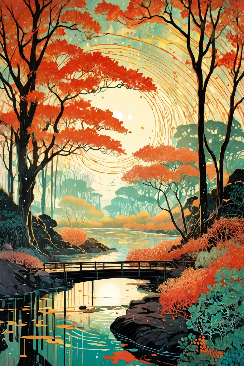 Landscape,Landscape creator,portal \(object\)to other world, Dunes of pulsing synth-coral mangroves filtering liquid gravity, black hole accretion disk as polar light show, Canopies of ivy that crystallizes air moisture, time fractures displaying spring blooms and autumn decay simultaneously, golden drizzle leaving metallic freckles on surfaces, Art painting by Victo Ngai and Roy Lichtenstein , ,,
<lora:extremely_detailed:0.7> extremely detailed ,
<lora:add-detail-xl:0.7>,
<lora:softdigital2x2:0.15>,
<lora:EpicF4nta5yXL:0.3>,, Magic realism painting art style, surreal compositions, vibrant colors, blurs the line between reality and fantasy