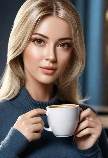 (masterpiece)
a beautiful blond girl drinking coffee,
coffe shop background,
HDR, 8k, trending on artstation,