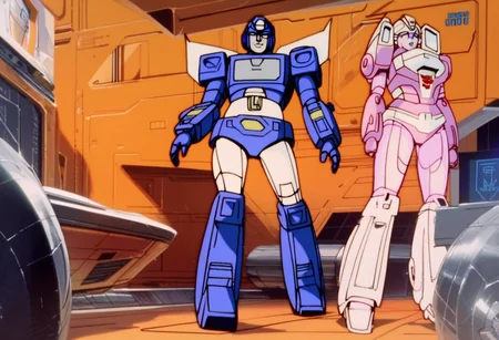score_9, score_8_up, score_7_up, animation, transformers, 1girl, robot, Autobot, Tall, bulky, Soilder, glowing eyes,blue eyes, large eyes, circular eyes, Blue armor, Wheels, transforms into Armored Transport, full body, cowboy shot, smiling, holding Bazooka