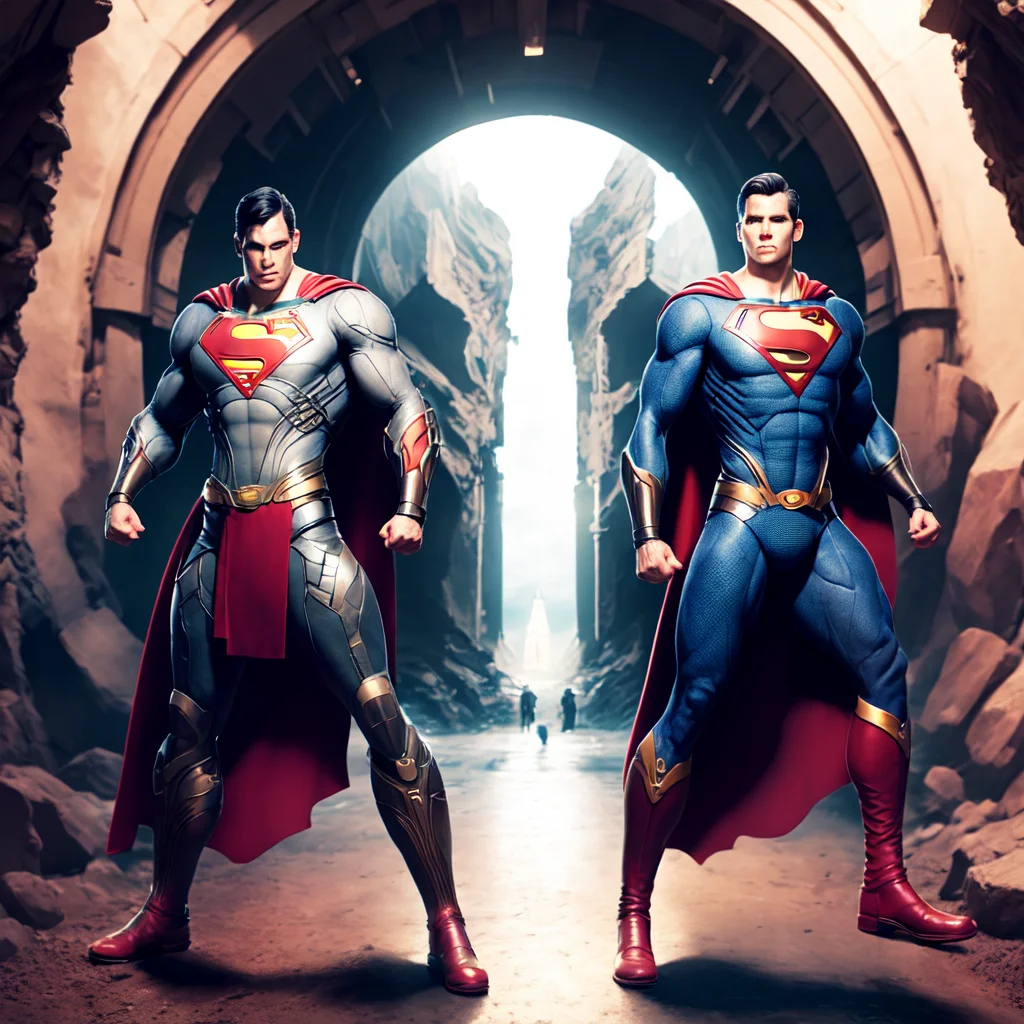 photo, superman (thnos:0.5) standing in front of, a tunnel (BaroqueWarrior style:1) (ToweringPortal style:0.8) <lora:djzToweringPortalV21:0.8>  <lora:thanos1521768Lora_sd21768:0.4>