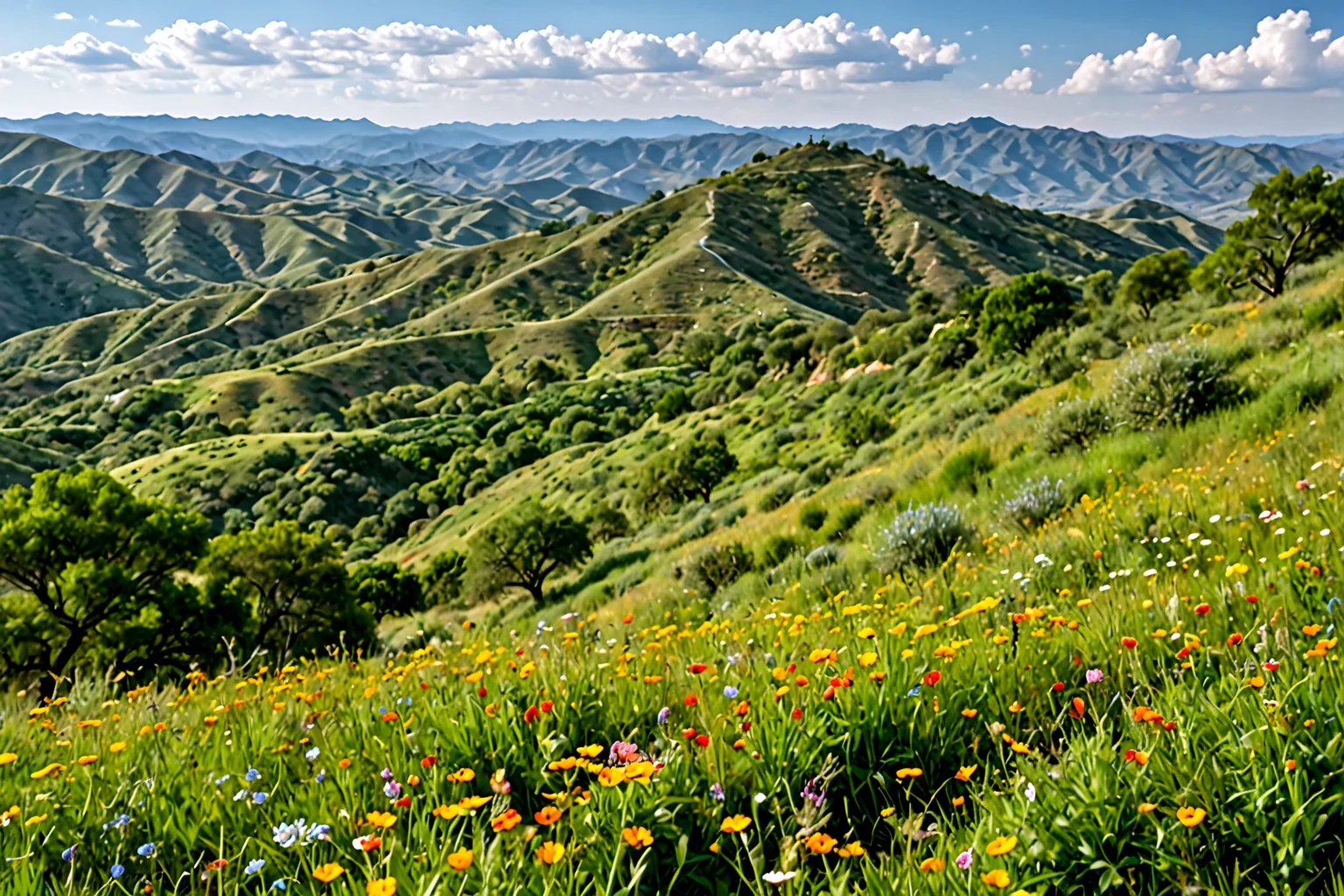 Stable_Yogis_PDXL_Positives,<lora:sdxl_lightning_8step_lora:1>,Capture the rolling hills of northern Mexico, covered in lush greenery and dotted with wildflowers, The undulating landscape creates a sense of movement and vitality,âââ