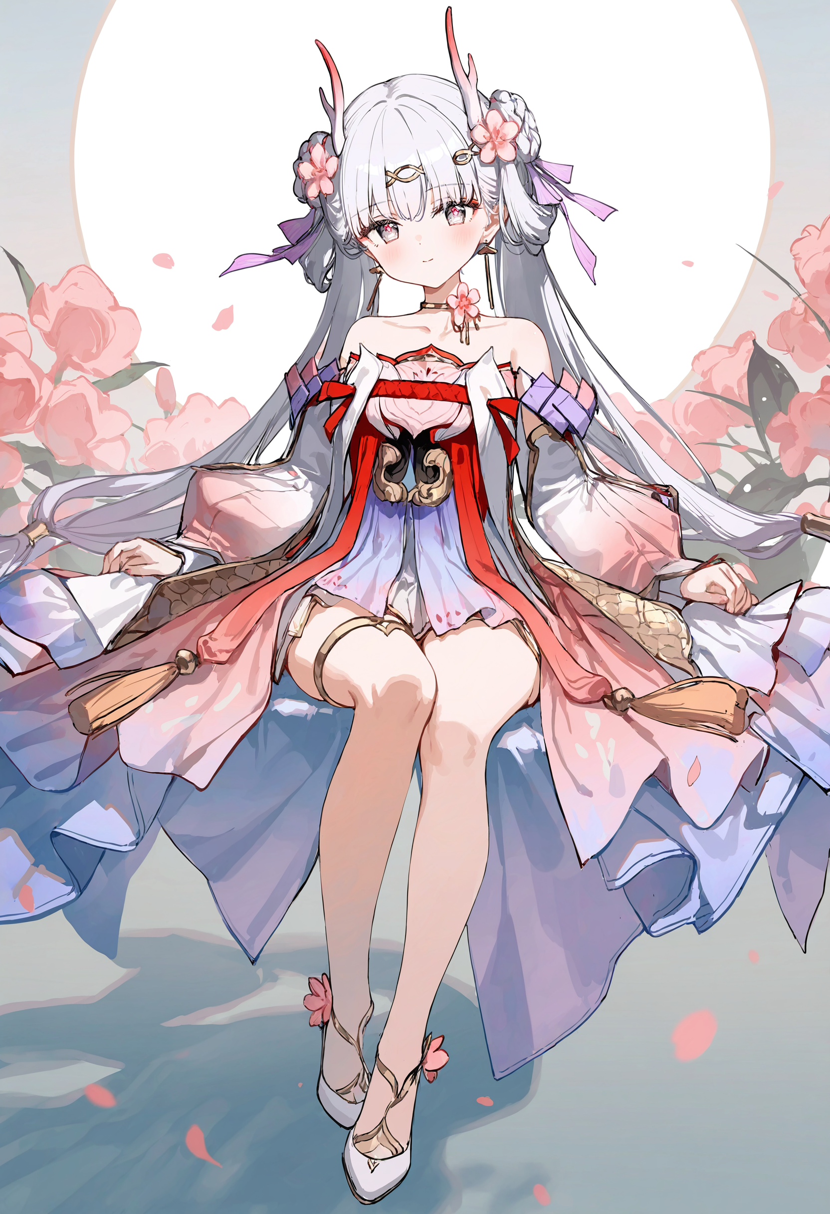 1girl,jinhsi_\(wuthering_waves\),jinhsi_\(peach_blossom\)_\(wuthering_waves\),solo,jewelry,hair rings,earrings,hair flower,hair ornament,detached sleeves,long hair,bare shoulders,twintails,choker,grey hair,white eyes,symbol-shaped pupils,pink pupils,collarbone,white sleeves,strapless,pink flower,horns,full body,
artist:kani_biimu,omochi_monaka,(artist:kedama milk:0.8),artist:ciloranko,artist:ke-ta,(artist:Hiten:0.8),artist:ciloranko,artist:ke-ta,(artist:Hiten:0.8),(artis1:nekoda:0.8),(artist:ask\(askzy\):0.8),(artist:As109:0.9),
newest,absurdres,highres,masterpiece,best quality,very awa,year 2024,
<lora:jinxinew_NoobVpred10:1>,