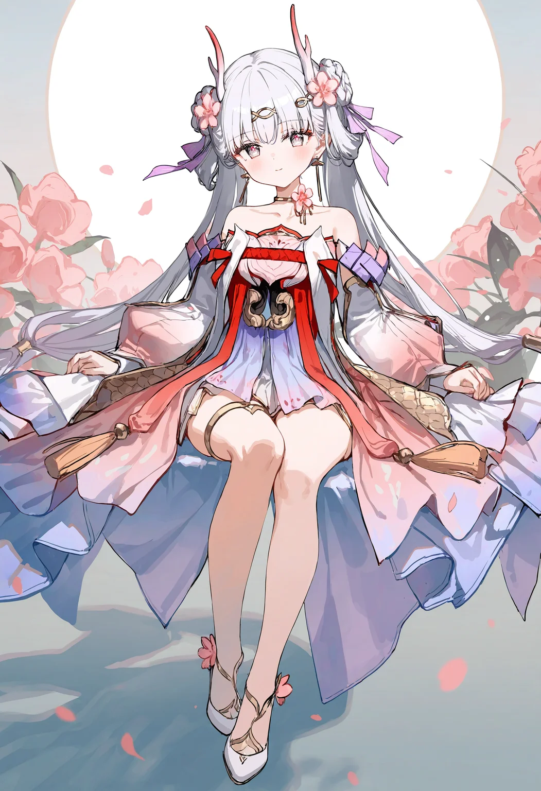 1girl,jinhsi_\(wuthering_waves\),jinhsi_\(peach_blossom\)_\(wuthering_waves\),solo,jewelry,hair rings,earrings,hair flower,hair ornament,detached sleeves,long hair,bare shoulders,twintails,choker,grey hair,white eyes,symbol-shaped pupils,pink pupils,collarbone,white sleeves,strapless,pink flower,horns,full body,
artist:kani_biimu,omochi_monaka,(artist:kedama milk:0.8),artist:ciloranko,artist:ke-ta,(artist:Hiten:0.8),artist:ciloranko,artist:ke-ta,(artist:Hiten:0.8),(artis1:nekoda:0.8),(artist:ask\(askzy\):0.8),(artist:As109:0.9),
newest,absurdres,highres,masterpiece,best quality,very awa,year 2024,
<lora:jinxinew_NoobVpred10:1>,