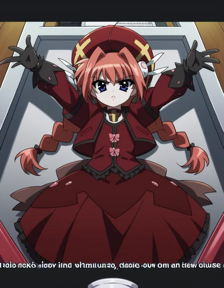 score_9, score_8_up, score_7_up, source_anime, <lora:vita-movie2-ponyxl-lora-nochekaiser:1>, vita, blue eyes, braid, ahoge, red hair, twin braids, rabbit hair ornament,, gloves, hat, dress, weapon, open clothes, open jacket, magical girl, red dress, cropped jacket, hammer,, home office, working from home, computer screen, coffee cup, focus, deadline, , , on back, arm support, arms up, incoming hug, pov, reaching, reaching towards viewer,, solo,, dutch angle,