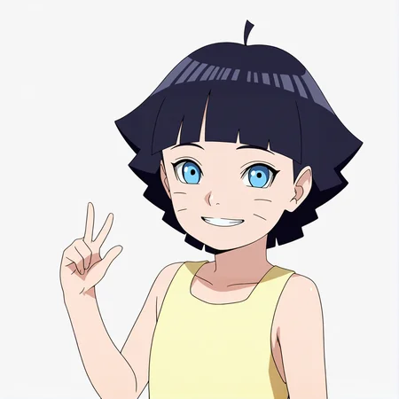 sharp focus, pixiv masterpiece, score_9, score_8_up, source_anime, score_7_up, best quality, highres, absurd res, BREAK
<lora:Himawari_Uzumaki_IL_v36:1>, uzumaki_himawari_il, 1girl, solo, dark-blue_hair, short_hair, yellow dress, blue_eyes,ahoge, white background, simple background, smile, looking at viewer, lake, upper body