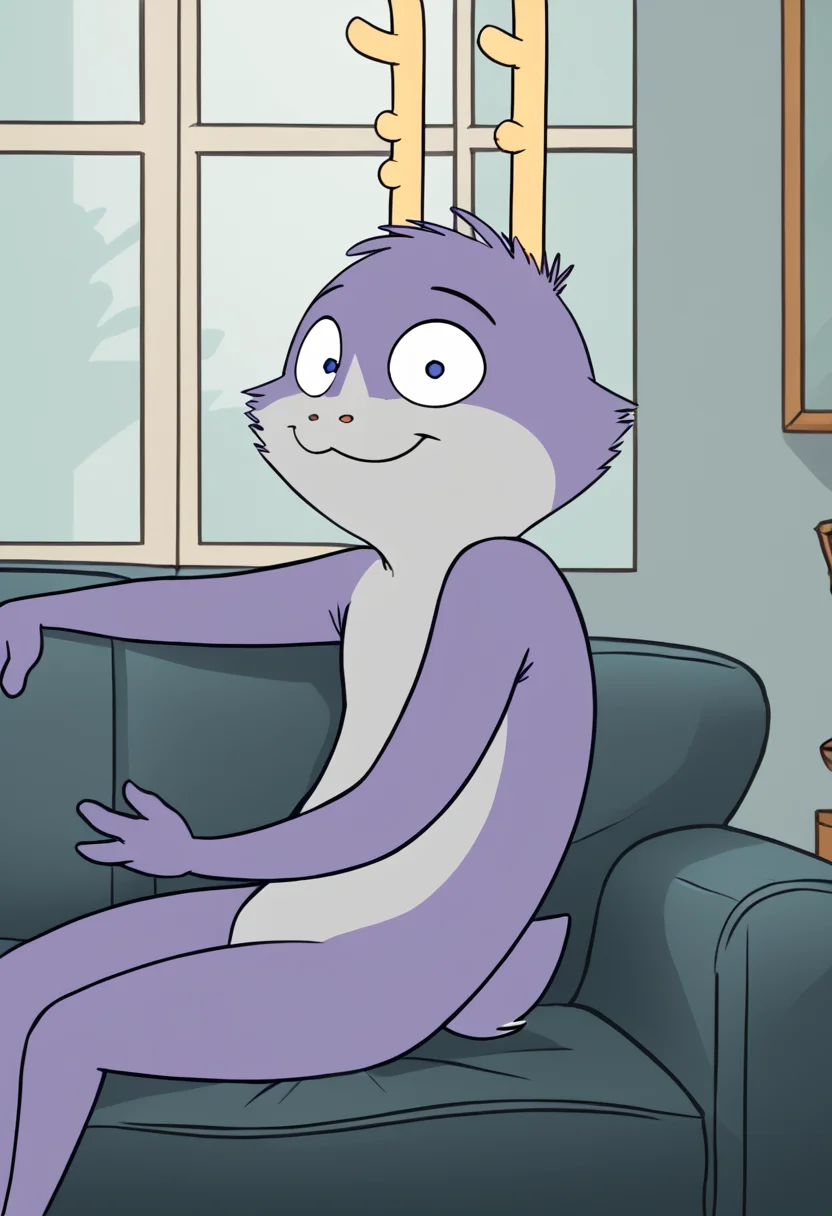 score_9, score_8_up, score_8, <lora:Taylor_aka_Fatigue_Bedfellows_for_PonyXL:0.8> 1boy, furry male, animal ears, antlers, f4tigu3, jackalope, sitting on couch, living room, window, smile, solo