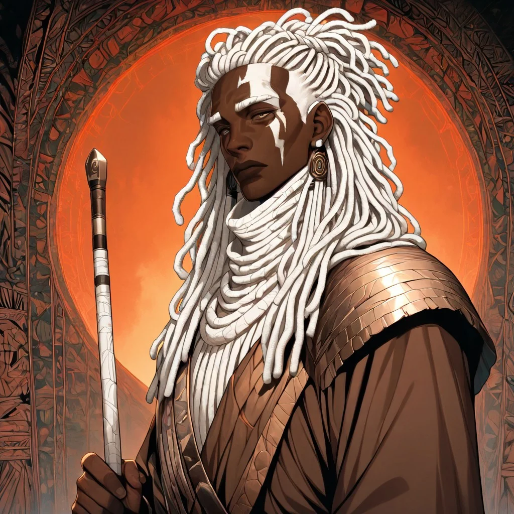 masterpiece, best quality, newest, absurdres, highres, FCOMV1.0, 1boy, dark skin, dark-skinned male, dredlocks, white dreadlocks, african, african male,