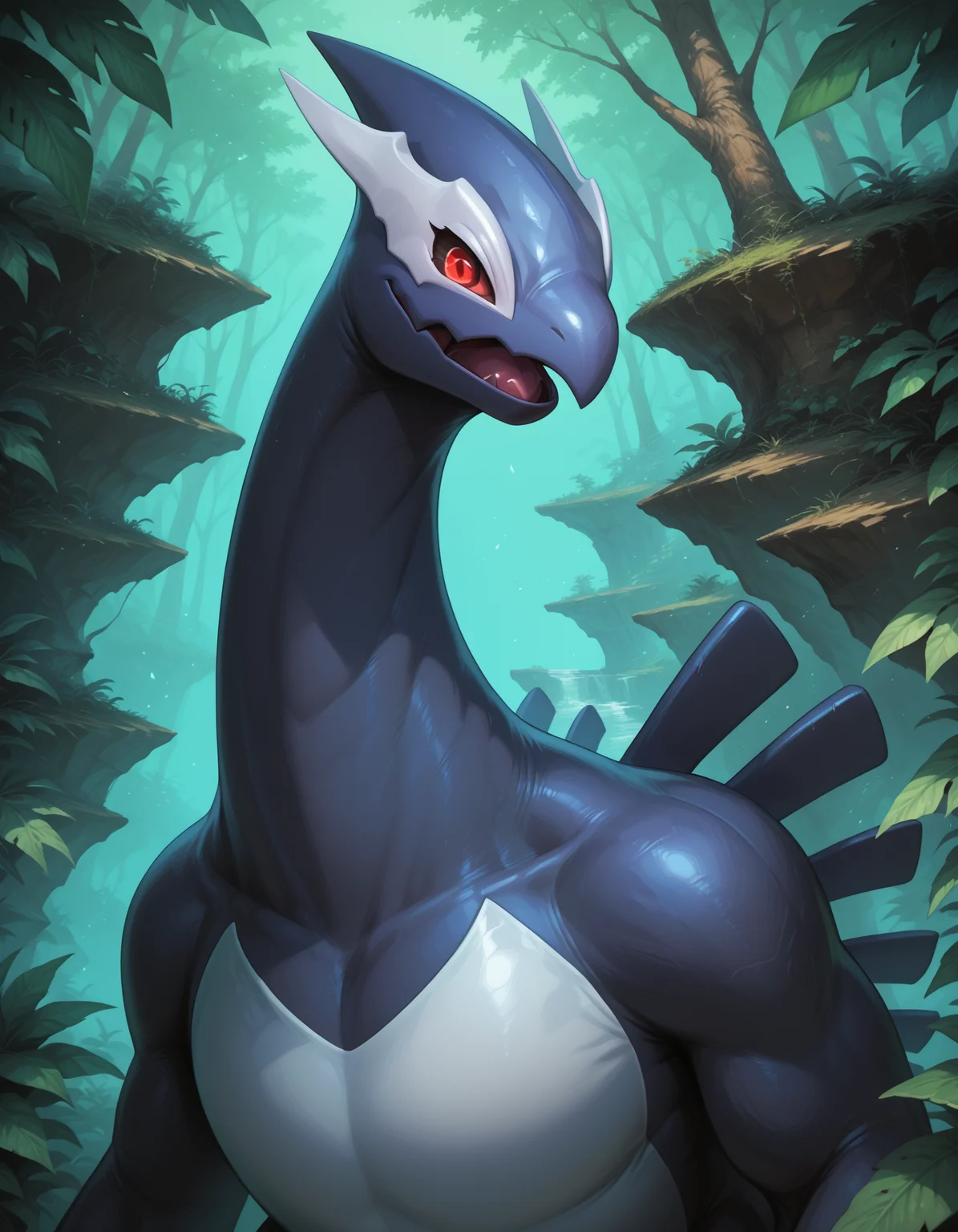 score_9, score_8_up, score_7_up, score_6_up, detailed face, detailed eyes, detailed body, detailed background, perfect anatomy, masterpiece, high quality, best quality, rating_safe, digital media \(artwork\) BREAK solo, outside, nature, 1dk, portrait, shadow lugia, pokemon (creature), red eyes <lora:ShadowLugia_Pokemon_V1:1> <lora:detailed_notrigger:1>  <lora:1dkXLP:0.5>