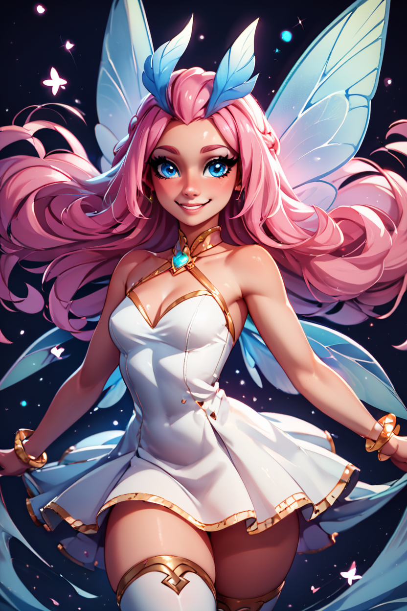 score_9, score_8_up, score_8, medium breasts, (curvy), cute, eyelashes,       BREAK, , zzTasi, blue eyes, pink hair, long hair, fairy wings, dress, thighhighs,   <lora:TasiAFK_PDXL_v2:0.8>,   , BREAK, smile, looking at viewer,  abstract background, white outline, cowboy shot, embedding:zPDXL, Expressiveh, <lora:CatalystStylePDXL:0.6>,  <lora:SDXLFaeTastic2400:0.5>,  <lora:Expressive_H-000001:0.4>,