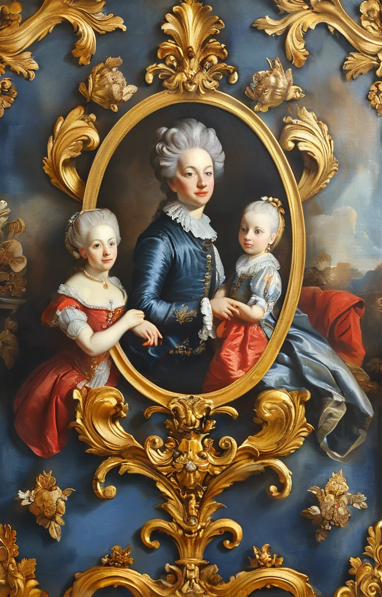 masterpiece,best quality,<lora:tbh354-sdxl:0.75>,illustration,style of Baroque patten portrait of family