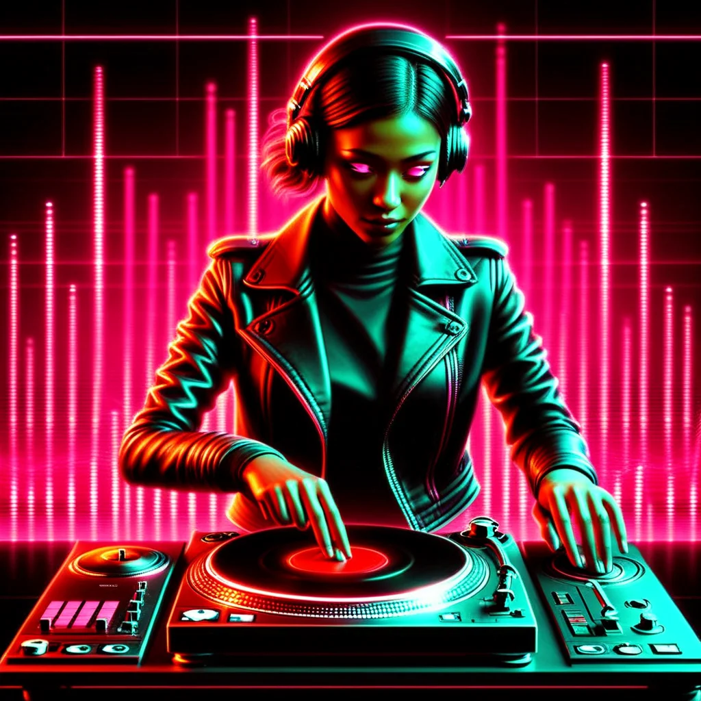 woman, DJ, neon, soundwaves, cool, realistic, music, album cover, abf_cover <lora:ABF_AlbumCover_2:1.1>, realistic, <lora:add-detail-xl:.4>, pink