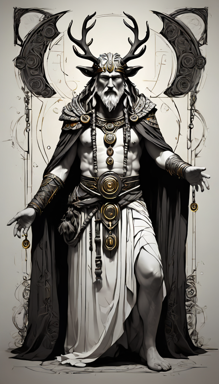 sketch_sheet, a drawing of Druid, ((black and white:1.5)), (paper background:1.5) golden ratio, detailed, sharp focus, intricate, still, dynamic, full color, attractive, cinematic, highly saturated colors, surreal, open intriguing, very inspirational, glowing, magical, thought fascinating, creative, positive, unique  <lora:sketches-sdxl:1>
