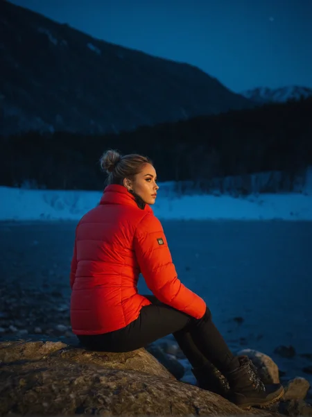 A dynamic cinematic photograph of Emma_Sucheon_P_MXAI_SDXL   , sad expression, wearing a winter coat, wearing winter pants, wearing winter boots, sitting on a rock by a frozen mountain lake, midnight, moonlight, shot from the side, PA7_Portrait-FL, SK_CINEMATIC, ziprealism, (((Ultra-HD-details, Ultra-HD-detailed, Ultra-HD-realistic, Ultra-HD-photo-same-realistic-quality-details)))