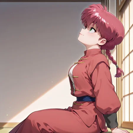 masterpiece,best quality,amazing quality,very aesthetic,absurdres,newest, huge filesize,
<lora:spo_sdxl_10ep_4k-data_lora_webui:0.5>,
<lora:add-detail-xl:1>
1girl Ranma, red hair, green eyes, sitting female,
 (from side,side view), seductive smile, 
open clothes,  looking at side, looking up,