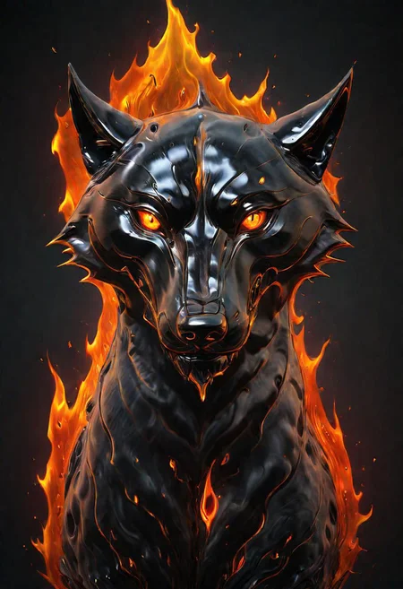 (masterpiece))
a wolf head,
HDR, hyper realistic,
Black goo,
godly auburn light, flames,
