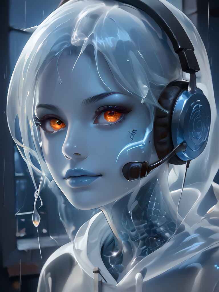 score_9, score_8_up, score_7_up, source_anime, source_western, source_comic, source_realistic BREAK 1girl, young female ghost crouching at window in urban alleyway, short white hair, pale skin, blue skin, orange eyes, wearing transparent hoodie, headphones, night, rain, (close shot), realistic <lora:pony_color_theory_dora_v1:0.9> blue theme, blue, orange <lora:goth_clothes_v2:0.6> <lora:Ghost_Girl:0.6> ghost, spirit, ghost girl, translucent, translucent skin, transparent skin, translucent hair <lora:X-Ray:0.6> xray, monochrome, bones, skeleton, <lora:Translucent_Bodies_Pony_XL_v2:0.8> ghost, translucent, translucent_girl, translucent_hair