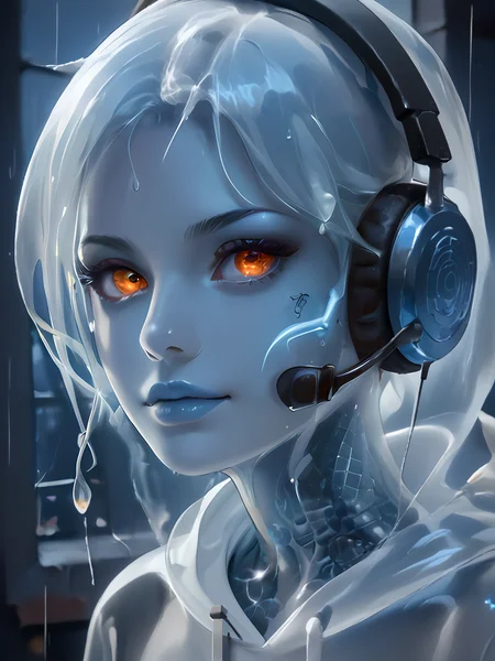 score_9, score_8_up, score_7_up, source_anime, source_western, source_comic, source_realistic BREAK 1girl, young female ghost crouching at window in urban alleyway, short white hair, pale skin, blue skin, orange eyes, wearing transparent hoodie, headphones, night, rain, (close shot), realistic <lora:pony_color_theory_dora_v1:0.9> blue theme, blue, orange <lora:goth_clothes_v2:0.6> <lora:Ghost_Girl:0.6> ghost, spirit, ghost girl, translucent, translucent skin, transparent skin, translucent hair <lora:X-Ray:0.6> xray, monochrome, bones, skeleton, <lora:Translucent_Bodies_Pony_XL_v2:0.8> ghost, translucent, translucent_girl, translucent_hair