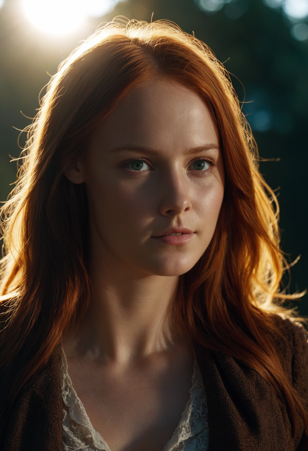 cinematic photo breathtaking photograph, Sunlight, Enticing Ginny Weasley of Happiness, Weaver, Sony A9 II, split lighting . award-winning, professional, highly detailed . 35mm photograph, film, bokeh, professional, 4k, highly detailed, confused, looking around scared