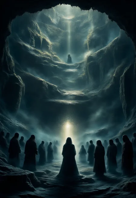 A vast and endless underworld, Sheol stretches beneath the earth like a forgotten chasm, its atmosphere thick with an eerie, otherworldly silence. The ground is cracked and lifeless, composed of blackened stone and ashen dust, while towering jagged pillars fade into an eternal twilight. The air is heavy with a ghostly mist, swirling around the countless shadowy figures, endless in number, stretching as far as the eye can see.
These spectral forms, their shapes flickering between solid and translucent, drift aimlessly in the gloom—faceless, hollow-eyed, their bodies blurred between existence and nothingness. Some stand motionless, frozen in time, while others shuffle forward in eternal silence, lost to the void. Their outlines waver, dissolving like smoke only to reform again, as if trapped in an endless loop of forgotten souls.
Dim, flickering lights, like dying embers, float aimlessly in the gloom, casting faint, shifting glows over the abyss. The walls of Sheol seem to stretch infinitely, carved with ancient, unreadable inscriptions, whispering the secrets of the dead. Deep within, shadowy doorways hint at even darker depths, places where the silence is broken only by the distant echoes of murmured laments.
A sense of vast isolation and eerie tranquility lingers, as if time itself has lost meaning. There is no fire, no torment—only the weight of eternal stillness, the mournful whispers of the countless souls that have long faded from the world above.
Ultra-detailed, cinematic lighting, dark fantasy, gothic realism, atmospheric and haunting, hyper-realistic textures, eerie and mystical composition. DarkAtmosCE style, aidmamj6.1