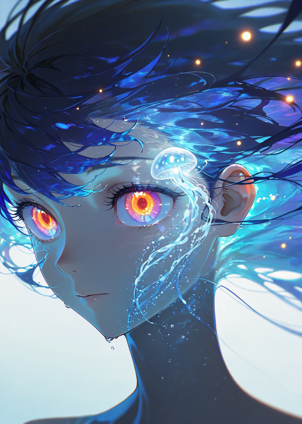 masterpiece, best quality, amazing quality, very aesthetic, absurdres,  newest, (scenery, volumetric lighting),
eye_focus,
1girl, solo, glowing bioluminescent anime eyes, deep oceanic blue-purple irises, jellyfish-like patterns inside, floating tiny light dots, softly shifting colors, translucent texture, glossy reflections, surreal aquatic glow, long wispy eyelashes, underwater lighting, soft and dreamy aesthetic, gentle gaze, soft bokeh light background, anime fantasy illustration, ultra-high resolution details
,masterpiece, best quality, amazing quality, very aesthetic, absurdres,  newest, (scenery, volumetric lighting),
, <lora:eye_focus_illus:0.8>,