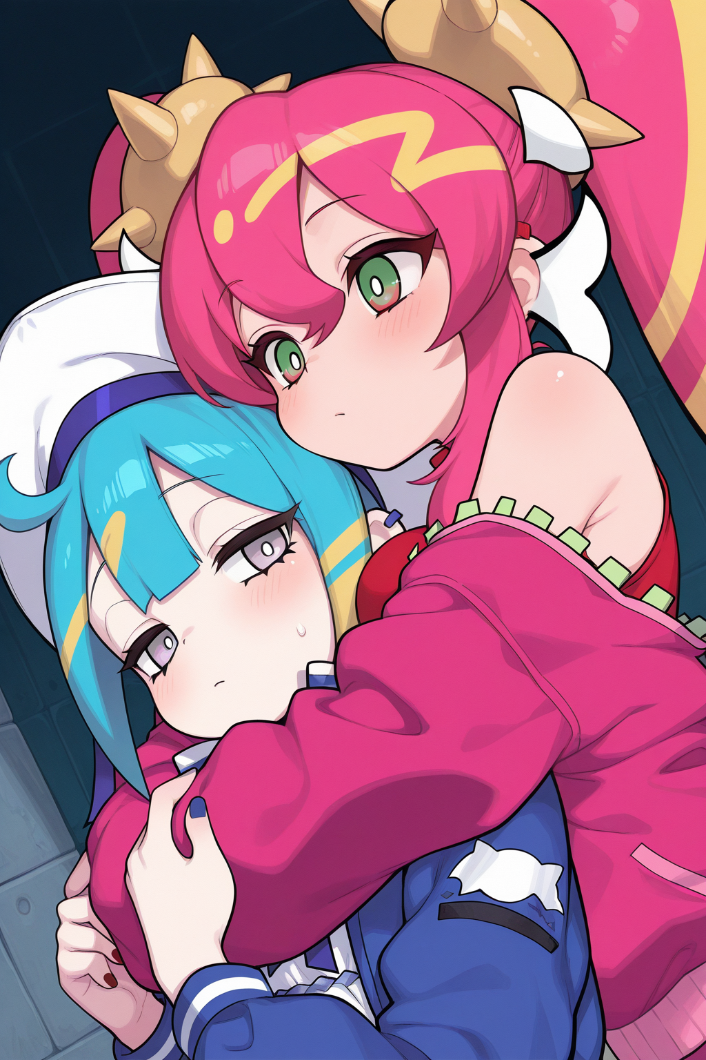 2girls, LiveTwinKi-sikilYu-Gi-Oh,LiveTwinLil-laYu-Gi-Oh, 
general, dutch angle, upper body,
<lora:kp_LiveTwinKi-sikilLil-laYu-Gi-OhIllustrious_v1_0:1.0>,
masterpiece, best quality, amazing quality