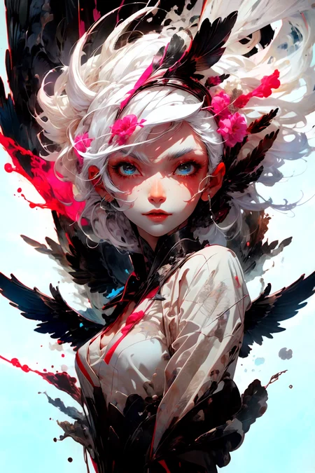 fallen angel, black wings, mystic, divine, otherly world, (white hair:1.2), 
<lora:more_details:0.55>
 <lora:Cosmic anime-oil fusion v2:0.6> 
<lora:AnimeVibesV3:0.2> animevibes, 
<lora:3DMM_V11:0.5> 3DMM 
<lora:midjourney_20230624181825:0.6> midjourney ,
 <lora:LAS:0.35> colorful, clouds, 
<lora:msw_locon-t2:0.75>
 <lora:wuxia2:0.6> gu, shiny, shiny hair, shiny skin, shiny clothes