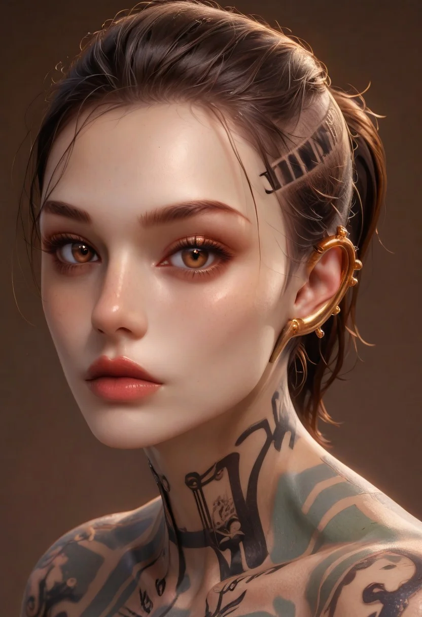 score_9, score_8_up, masterpiece, perfect face, perfect eyes, high quality, 8K, ExpressiveH, perfect face, perfect eyes, detailed skin, detailed face, detailed hair, detailed eyes, (best quality:1.1), close up to breasts,
1woman, mature woman, jackme3xl, full body tattoo, body tattoo, leg tattoo, black lips, ((ponytail)), ear piercing, brown eyes, toned, nude, (medium breasts:1.2), (((puffy nipples))), (puffy big areola), Barbell nipple piercings, sexy thighs, looking at viewer, full body view, fully nude, sexy posing, pin up pose,