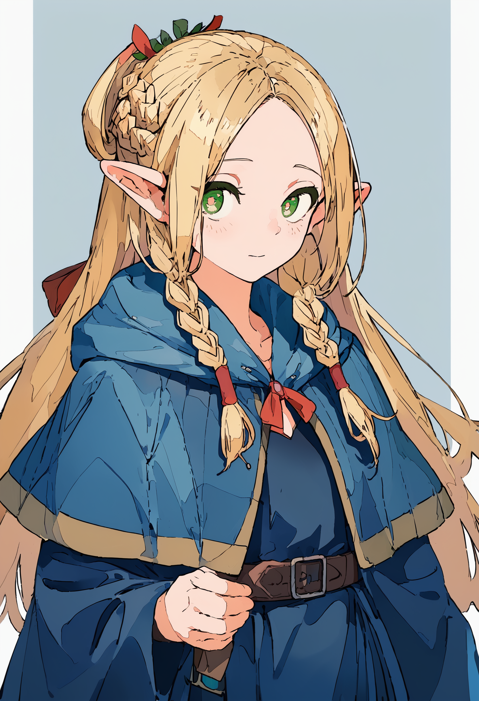 score_9, score_8_up, score_7_up, 1girl marcille, blue capelet blue robe belt, french braid twin braids
<lora:style_cogecha_pony_1:1>
<lora:falin_marcille_pony_d16:1>