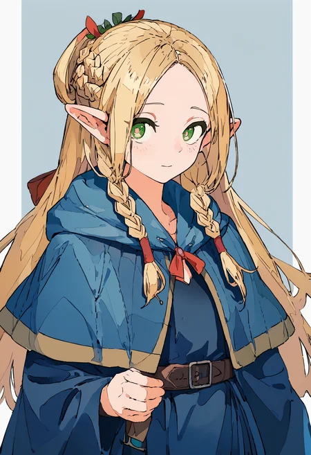 score_9, score_8_up, score_7_up, 1girl marcille, blue capelet blue robe belt, french braid twin braids
<lora:style_cogecha_pony_1:1>
<lora:falin_marcille_pony_d16:1>