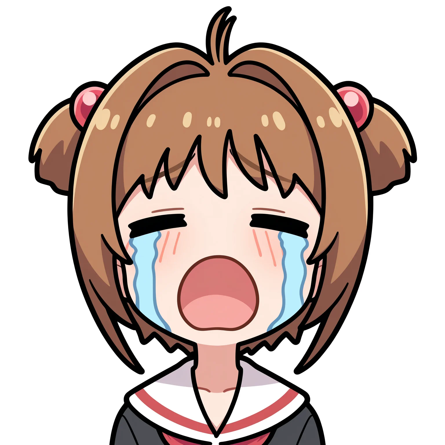 masterpiece, best quality, good quality,
uohhhhhhhhh! \(meme\), streaming tears, tongue, crying, meme, =_=, open mouth, tears,
kinomoto sakura, 1girl, solo, short hair, simple background, brown hair, hair ornament, white background, serafuku, sailor collar, hair intakes, transparent background, portrait, hair bobbles, facing viewer, white sailor collar, upper body,
<lora:uoh_ill_v1:1>