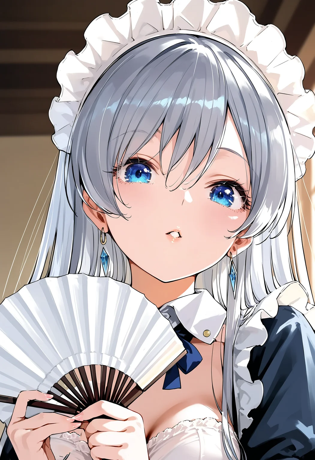 score_9, score_8_up, score_7_up,source_anime,rating_explicit,uncensored,anatomically correct,best perspective BREAK
<lora:sensu_Pony_V1.0:1> sensu, hand fan
 <lora:lihua:0.8>  lihua,  maid headdress,silver hair, blue eyes, long hair, 1girl,oval face, parted lips,