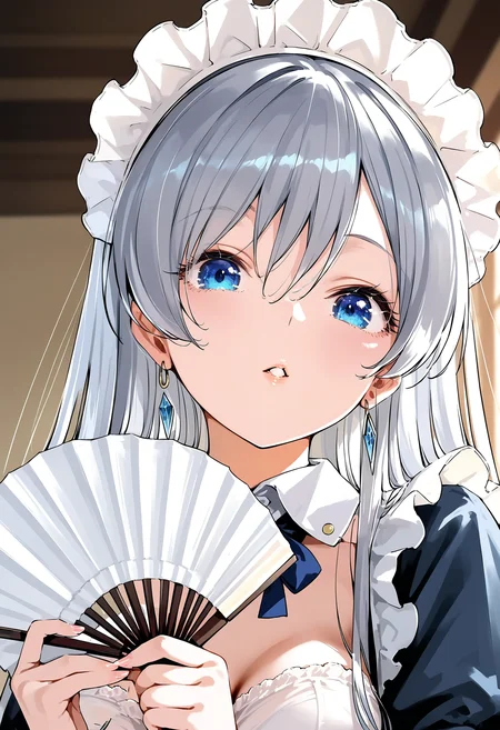 score_9, score_8_up, score_7_up,source_anime,rating_explicit,uncensored,anatomically correct,best perspective BREAK
<lora:sensu_Pony_V1.0:1> sensu, hand fan
<lora:lihua:0.8> lihua, maid headdress,silver hair, blue eyes, long hair, 1girl,oval face, parted lips,