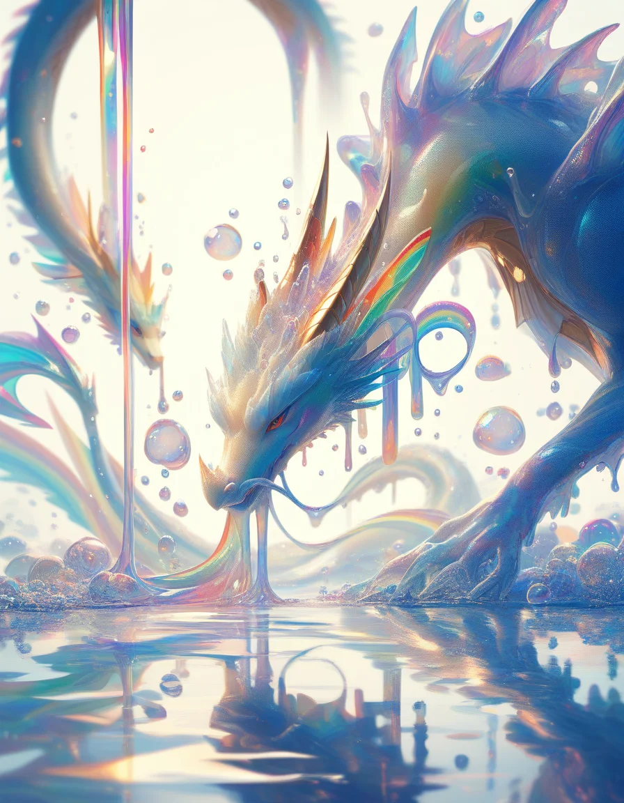 score_9, score_8_up, score_7_up, thickwater, liquid, bubbles, translucent, water, tranparent, reflection, prism. rainbow, dragon, amazing quality, best aesthetic, ((best quality:1.1)) <lora:checkpoint-e72_s504:1>