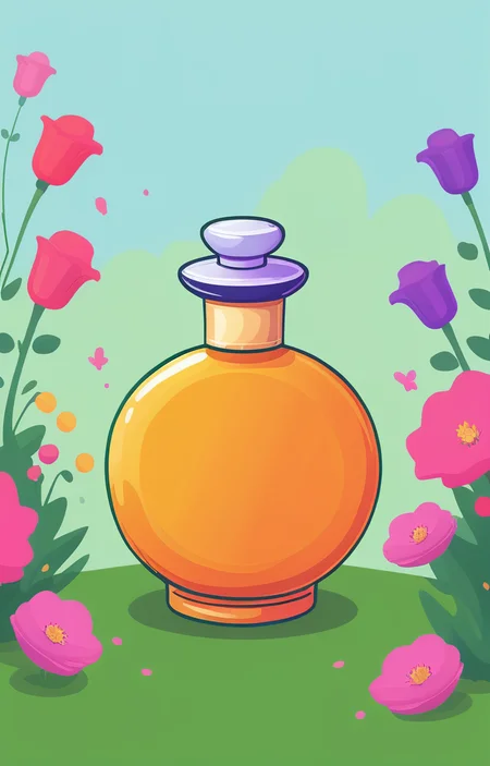 masterpiece,best quality,<lora:tbh20-sdxl:0.9>,illustration, A bottle of perfume in garden