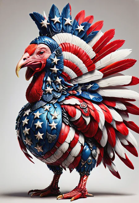 PG-USA,ultra realistic image of an turkey wearing gladiator armor and a helmet