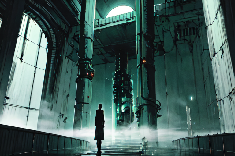 highly insanely detailed, masterpiece, top quality, best quality, highres, 4k, 8k, RAW photo, (very aesthetic, beautiful and aesthetic),  
tsutomu nihei,nihei_tsutomu,blame!,blame gakuen!,abara,TNstyle,sidonia_no_kishi,(hangar,tunnel,tower,stairs,lab,mausoleum,deep horizon,sidonia \(ship\)),tentacles,walkway,steam,mist,fog,foggy, 
<lora:blameLora_v10:0.6>, 
(1girl:1.3), 
solo focus, 
mint green background,violet background,gold background,(dripping colors background),âââ