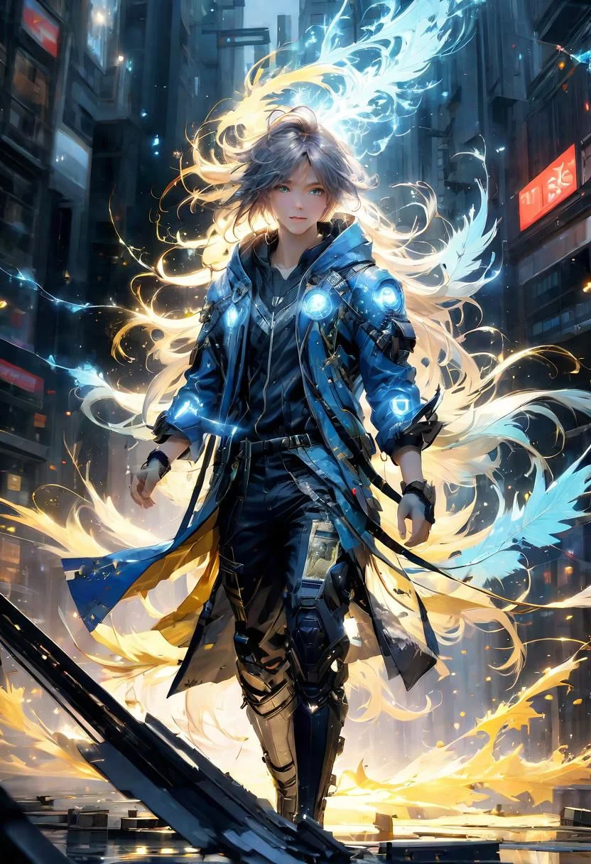 ,shoulder length messy long shine hair, happy, Full body, Beautiful anime waifu style boy, hyperdetailed painting, luminism, art by Carne Griffiths and Wadim Kashin concept art, 4k resolution, fractal isometrics details bioluminescence , 4d render, octane render, intricately detailed , cinematic, trending on artstation Isometric Centered hyperrealistic cover photo awesome full color, hand drawn , gritty, realistic mucha , hit definition , cinematic, on paper, ethereal background, abstract beauty,stand, approaching perfection, pure form, golden ratio, minimalistic, unfinished, concept art, by Brian Froud and Carne Griffiths and Wadim Kashin and John William Waterhouse, intricate details, 8k post production, high resolution, hyperdetailed, trending on artstation, sharp focus, studio photo, intricate details, highly detailed, by greg rutkowski